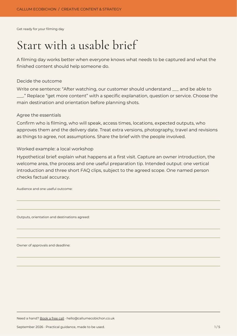 First-page preview of Get ready for your filming day