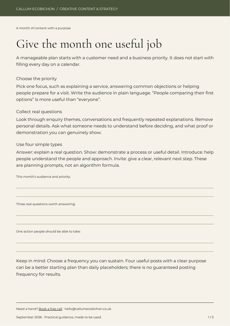 First-page preview of A month of content with a purpose