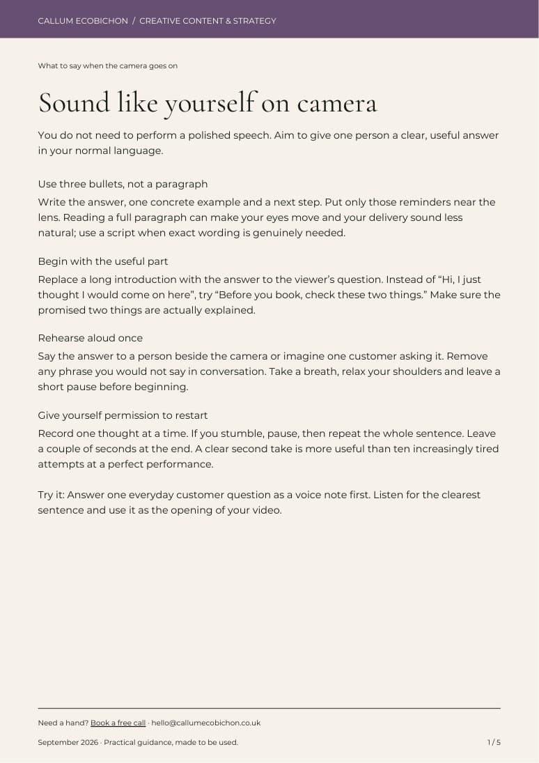 First-page preview of What to say when the camera goes on